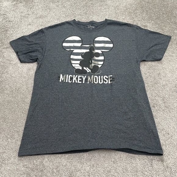 Disney Mickey Mouse Graphic T-Shirt Mens Large Gray Crew Neck Short Sleeve Tee - Picture 1 of 8
